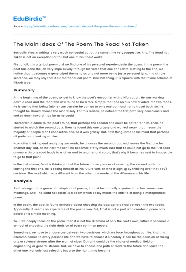 The Main Ideas Of The Poem The Road Not Taken