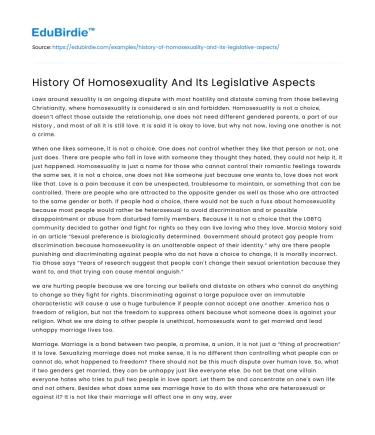 History Of Homosexuality And Its Legislative Aspects