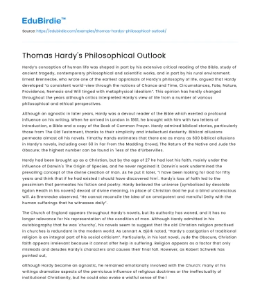 Thomas Hardy’s Philosophical Outlook