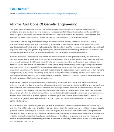 All Pros And Cons Of Genetic Engineering