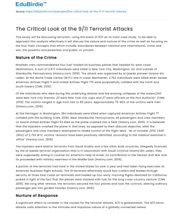 The Critical Look at the 9/11 Terrorist Attacks