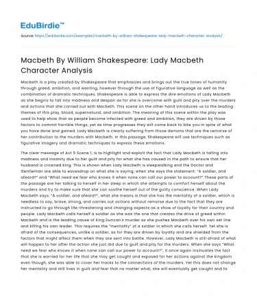 Macbeth By William Shakespeare: Lady Macbeth Character Analysis