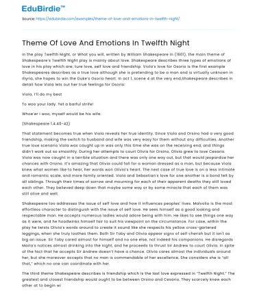 Theme Of Love And Emotions In Twelfth Night