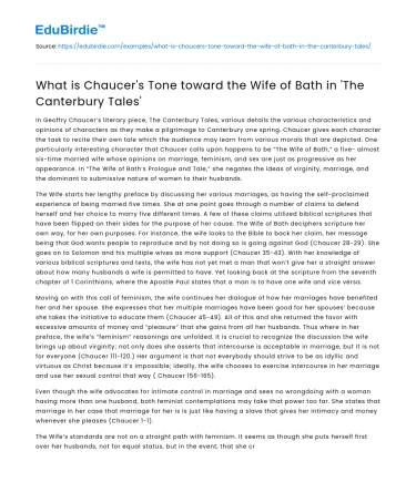 What is Chaucer’s Tone toward the Wife of Bath in ‘The Canterbury Tales’