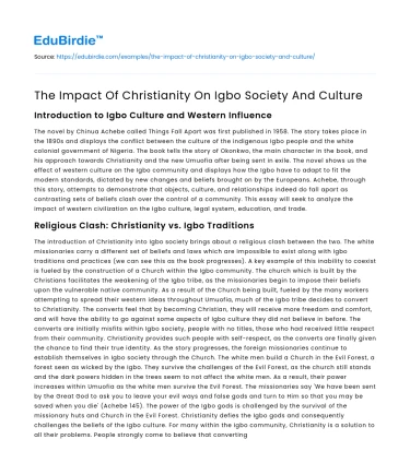 The Impact Of Christianity On Igbo Society And Culture