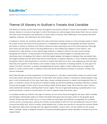 Theme Of Slavery In Gulliver’s Travels And Candide