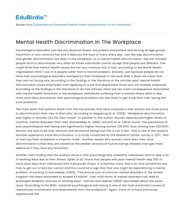 Mental Health Discrimination In The Workplace