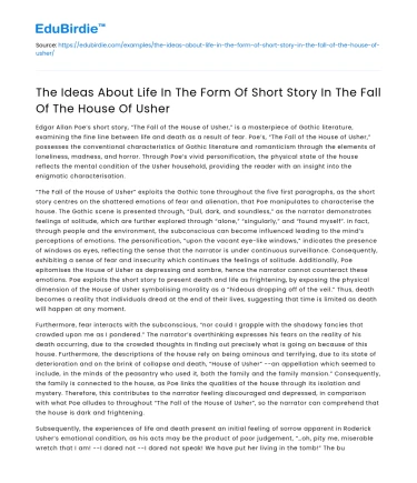 Life ideas in short story “The Fall of The House of Usher”