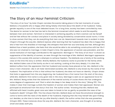 The Story of an Hour Feminist Criticism