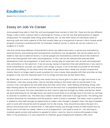 Essay on Job Vs Career