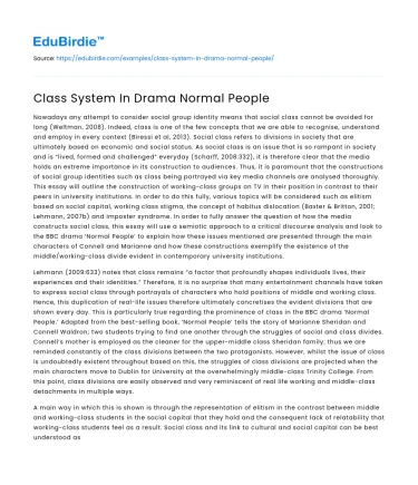 Class System In Drama Normal People