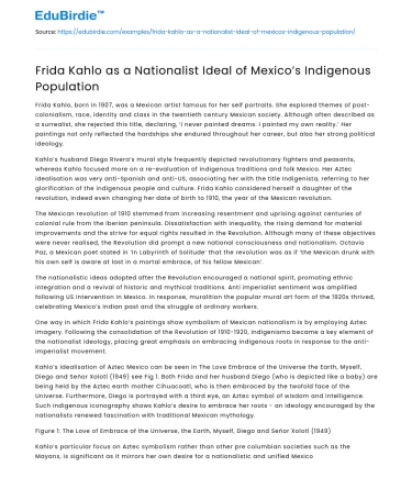 Frida Kahlo as a Nationalist Ideal of Mexico’s Indigenous Population