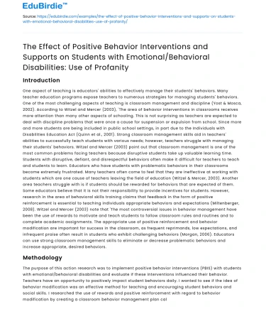 Impact of PBIS on Students with EBD: Profanity Use
