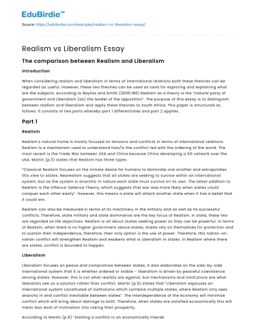 Realism vs Liberalism Essay
