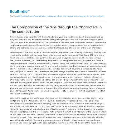 The Comparison of the Sins through the Characters in The Scarlet Letter