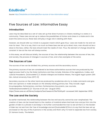 Five Sources of Law: Informative Essay