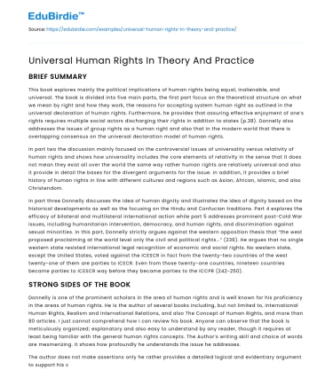 Universal Human Rights In Theory And Practice