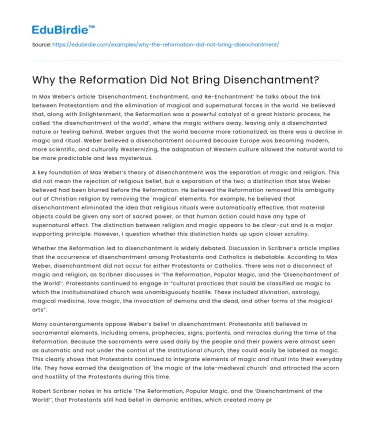 Why the Reformation Did Not Bring Disenchantment?