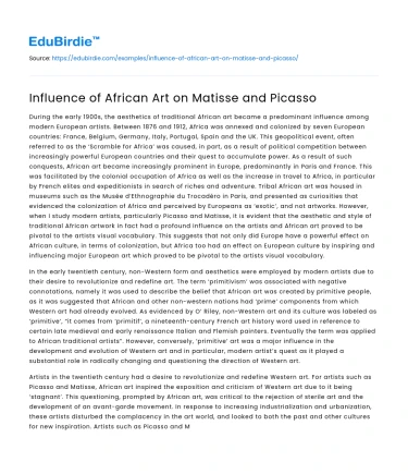 Influence of African Art on Matisse and Picasso
