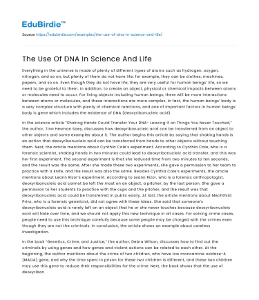 The Use Of DNA In Science And Life