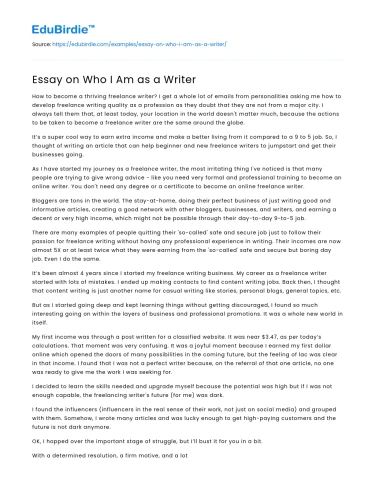 Essay on Who I Am as a Writer