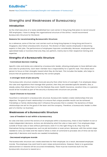 Strengths and Weaknesses of Bureaucracy