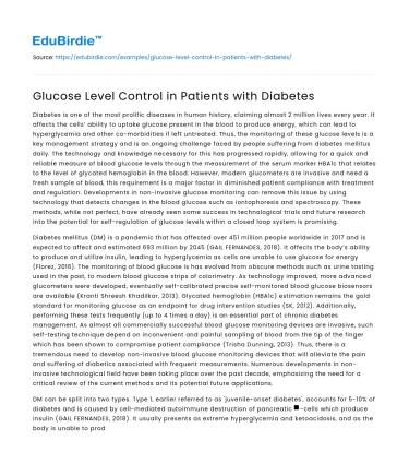 Glucose Level Control in Patients with Diabetes