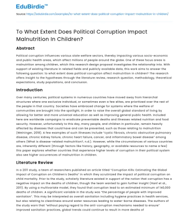 To What Extent Does Political Corruption Impact Malnutrition In Children?