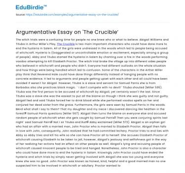 Argumentative Essay on ‘The Crucible’