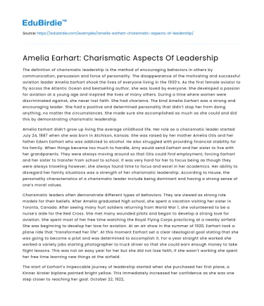 Amelia Earhart: Charismatic Aspects Of Leadership
