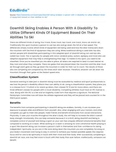 Equipment for Adaptive Skiing