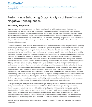 Performance Enhancing Drugs: Benefits and Consequences