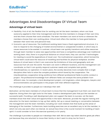 Advantages And Disadvantages Of Virtual Team