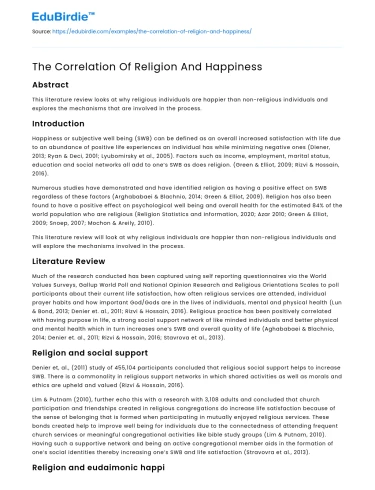 The Correlation Of Religion And Happiness