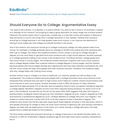Should Everyone Go to College: Argumentative Essay