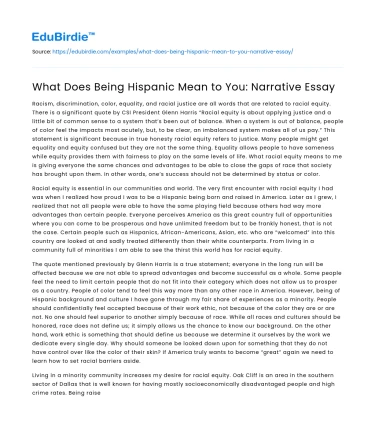 What Does Being Hispanic Mean to You: Narrative Essay