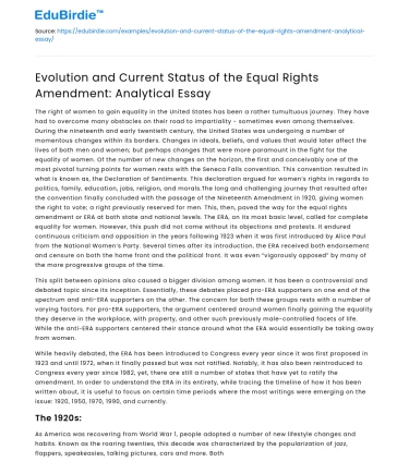 Evolution and Status of the Equal Rights Amendment: Analysis