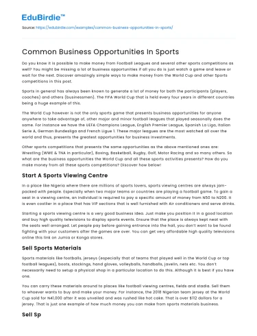 Common Business Opportunities In Sports