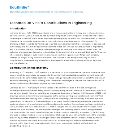 Leonardo Da Vinci’s Contributions In Engineering