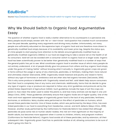 Why We Should Switch to Organic Food: Argumentative Essay
