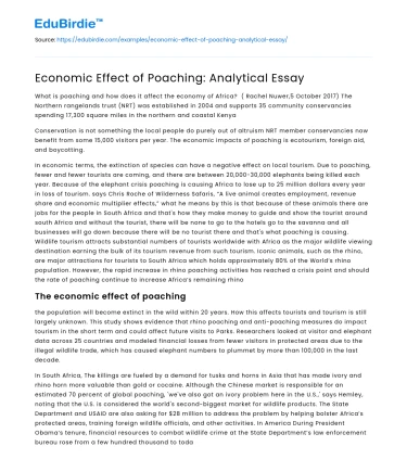 Economic Effect of Poaching: Analytical Essay