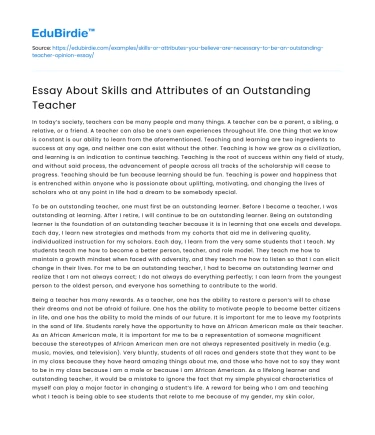 Essay About Skills and Attributes of an Outstanding Teacher