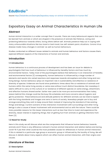 Expository Essay on Animal Characteristics in Human Life