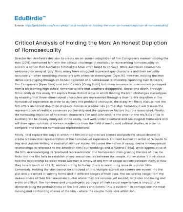 Critical Analysis of Holding the Man: An Honest Depiction of Homosexuality