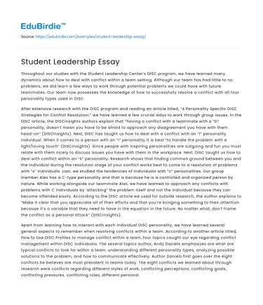 Student Leadership Essay