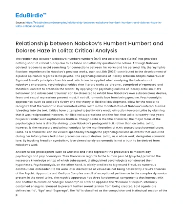Nabokov’s Humbert Humbert and Dolores Haze in Lolita: Critical Analysis