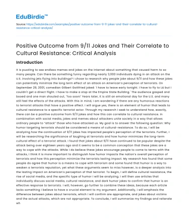 Critical Analysis of 9/11 Jokes’ Cultural Resistance