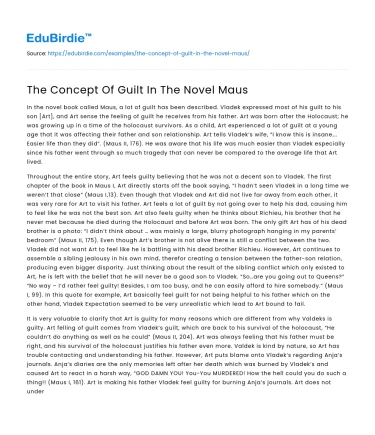 The Concept Of Guilt In The Novel Maus