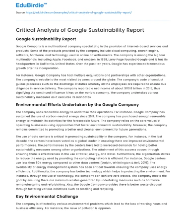 Critical Analysis of Google Sustainability Report