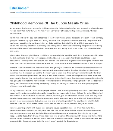 Childhood Memories Of The Cuban Missile Crisis